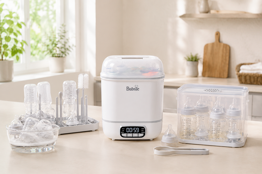 Bubsie SteriBub 6-in-1 baby bottle sterilizer and dryer with baby feeding accessories