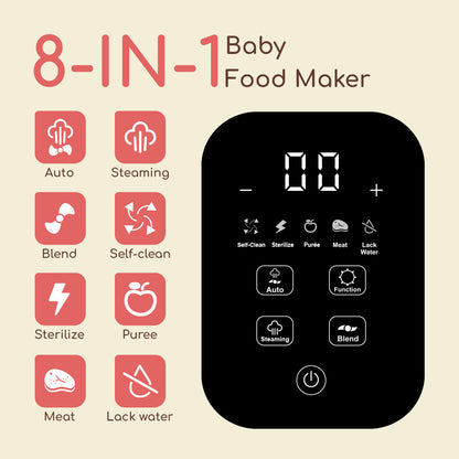 Lil Chef Pro 8-in-1 Baby Food Processor with Steamer, Blender & Self-Clean Function