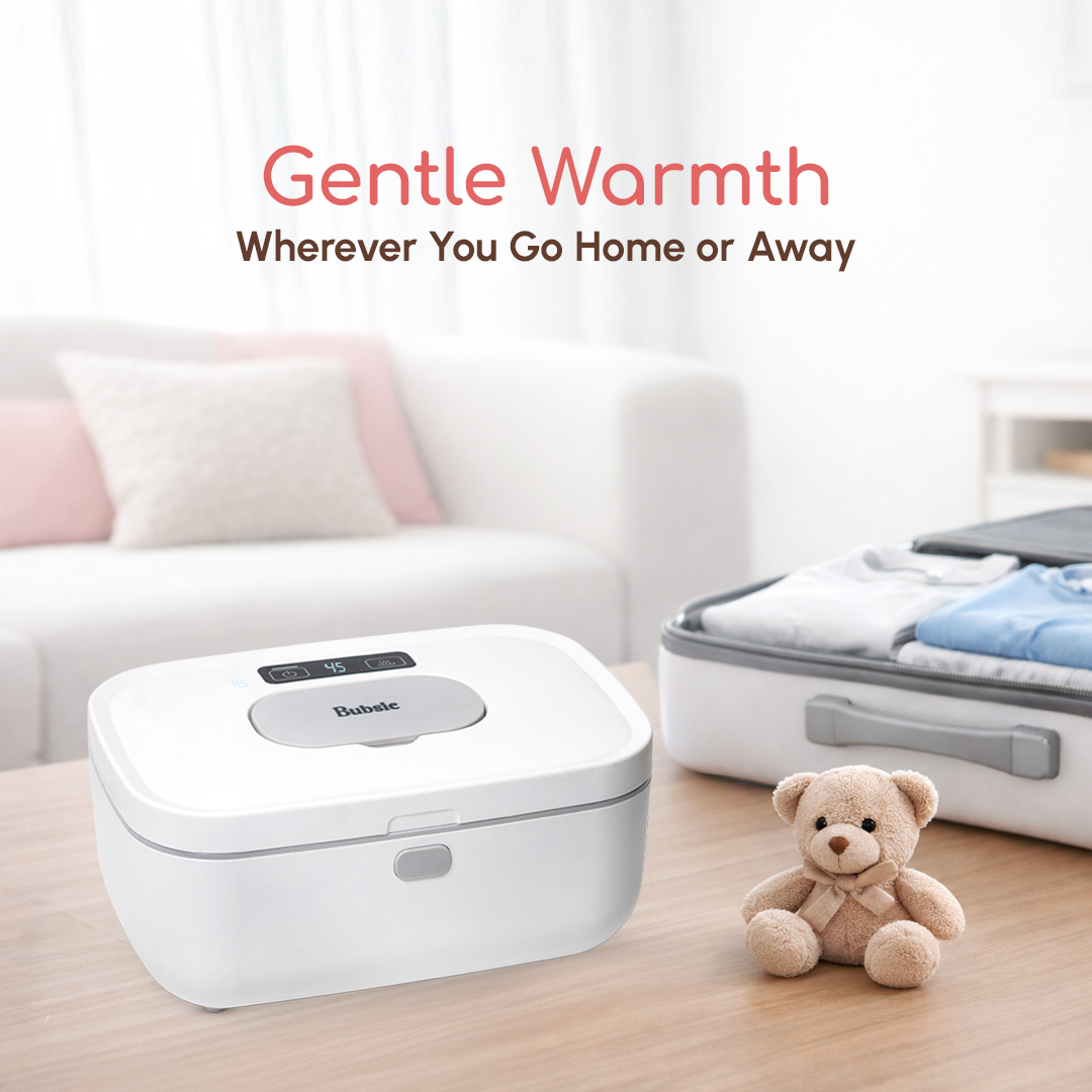 Parent using baby wipe warmer during diaper change