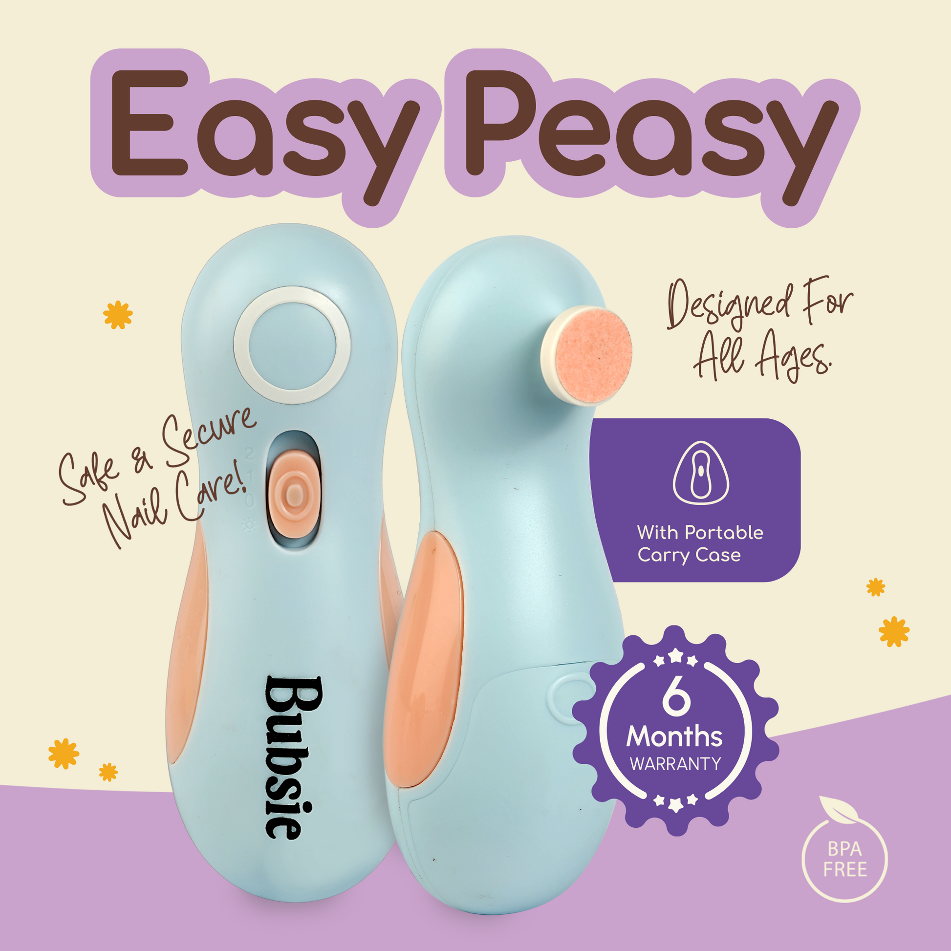 Easy Peasy electric baby nail trimmer kit for newborns with filing heads and portable carry case