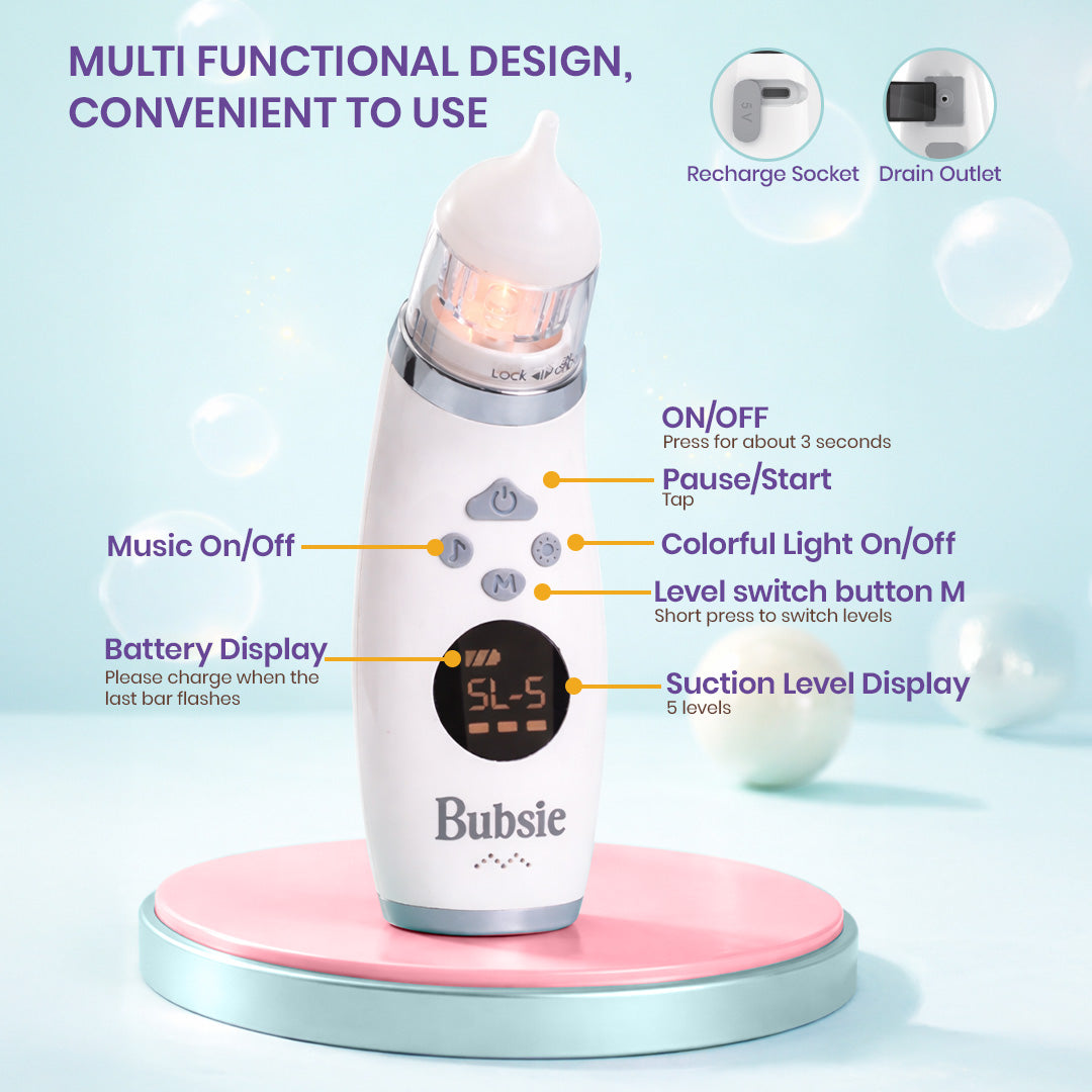 Bubsie electric baby nasal aspirator with adjustable suction control and LED display