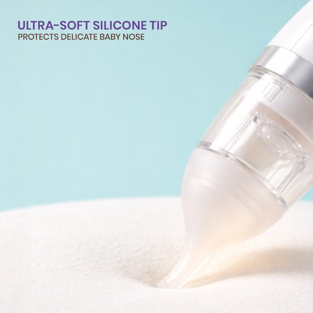 Soft silicone tip in baby nasal aspirator for safe and gentle nose cleaning