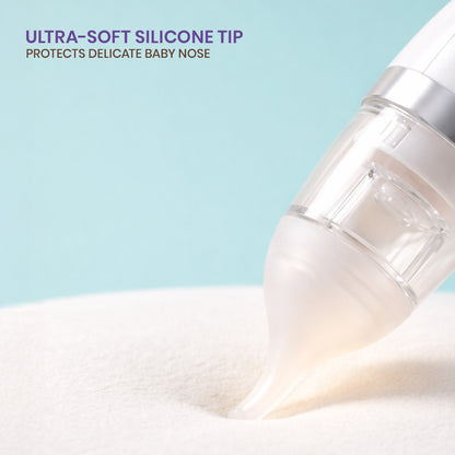 Soft silicone tip in baby nasal aspirator for safe and gentle nose cleaning