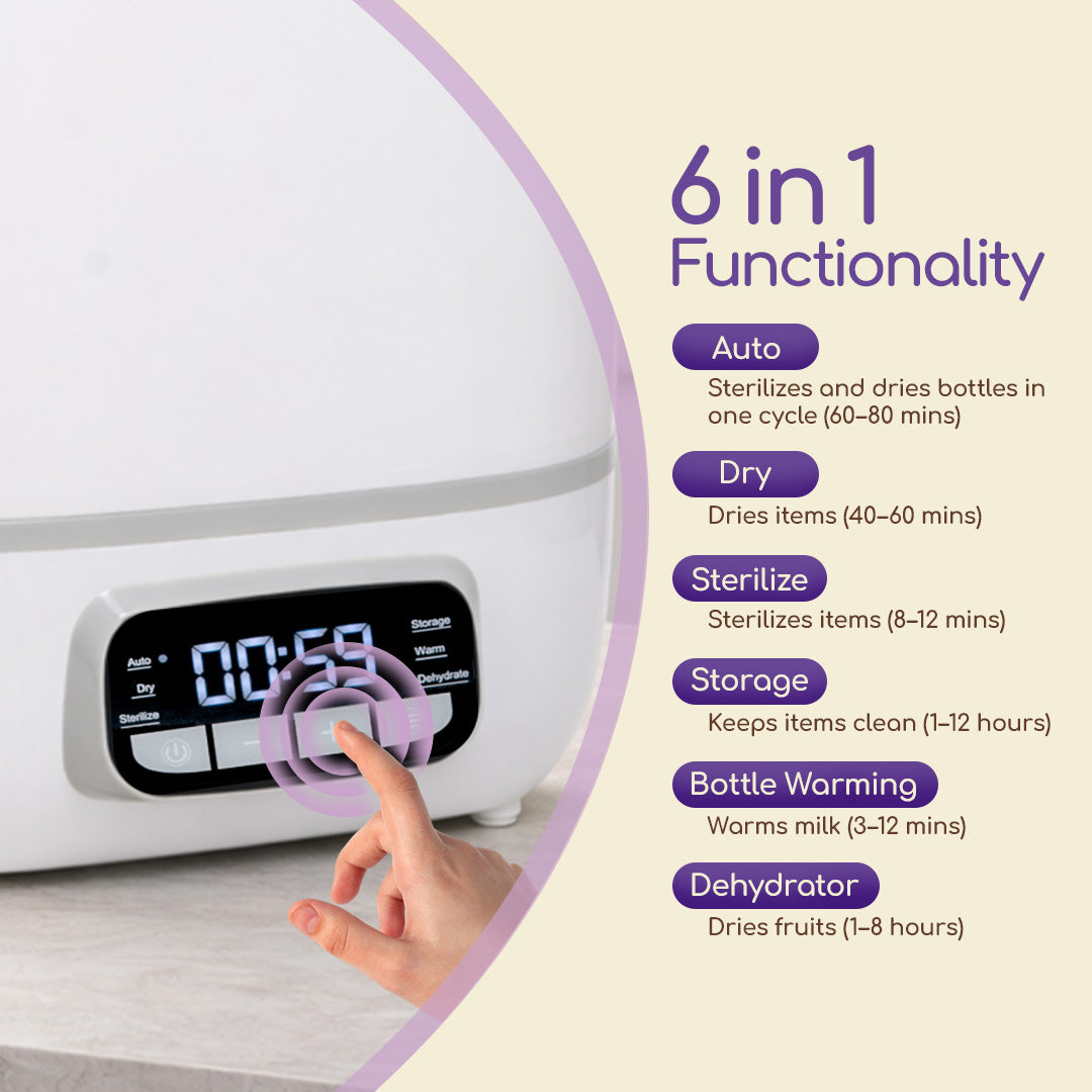 Bubsie baby bottle warmer and sterilizer with 6-in-1 functions including sterilize, dry, storage and baby milk warmer