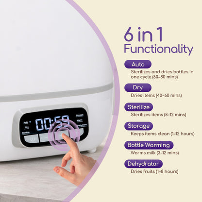 Bubsie baby bottle warmer and sterilizer with 6-in-1 functions including sterilize, dry, storage and baby milk warmer