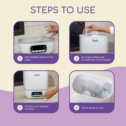 How to use baby bottle sterilizer step by step using steam sterilizer machine for cleaning baby bottles